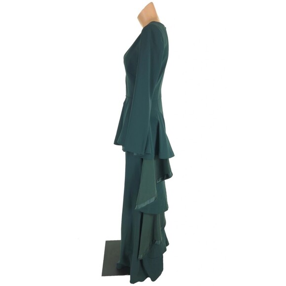 Badgley Mischka Ruffled Stretch-Cady Gown Size 6 Green $880 - Picture 7 of 16